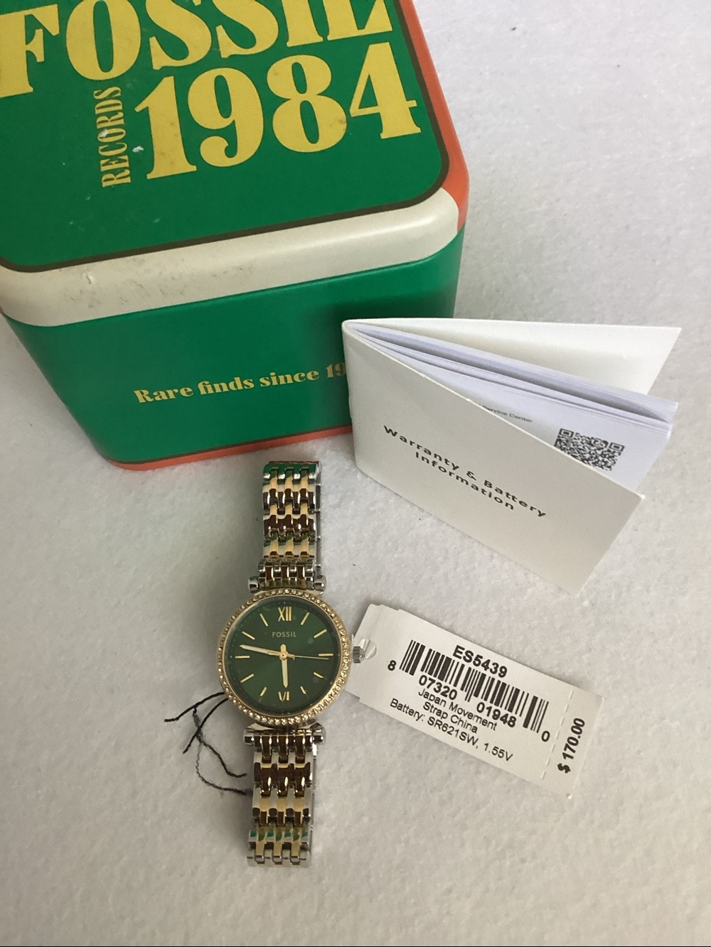 Fossil Women's Two-Tone Bracelet Watch with Green Dial